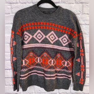 J. Crew Charcoal Sweater with Red and Pink Accents